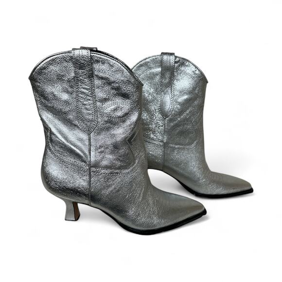 Dolce Vita 8.5 Angel Silver Heel Cowboy Boot leather Heel - Picture 2 of 6